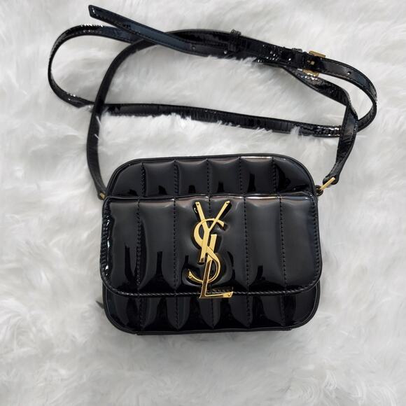 Saint Laurent Vicky Black Camera Bag in Quilted Patent Leather - Picture 1 of 11